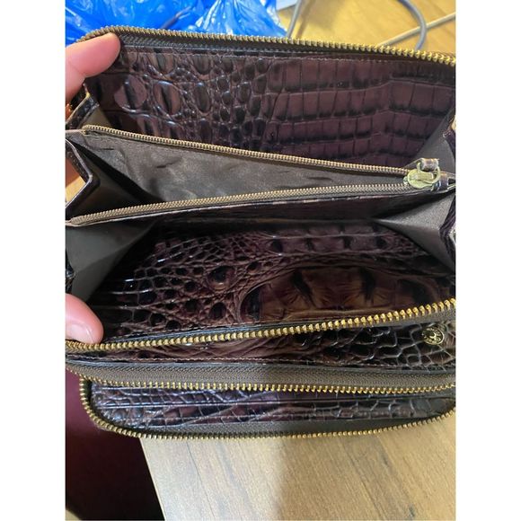 Brahmin Textured Leather Wallet Pecan Melbourne Brown Double Zip - Picture 11 of 14